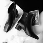 Chunky-heel Square-toe Genuine Leather Short Boots