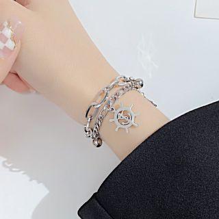 Steering Wheel Layered Stainless Steel Bracelet 1259 - Silver - One Size
