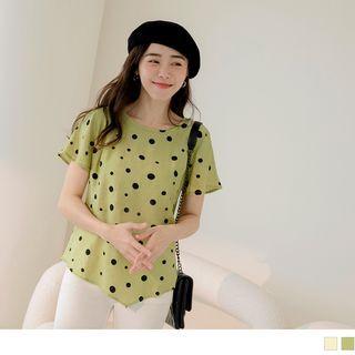 Flutter Sleeve Dot Printed Asymmetrical Hem T-shirt