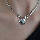 Heart Rhinestone Pendant Alloy Necklace Xl1441 - Silver - One Size