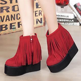 Fringed Wedge Ankle Boots