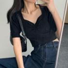 Short-sleeve Knit Cropped Blouse