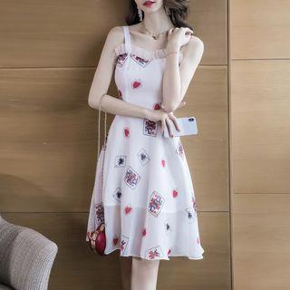 Spaghetti-strap Poker Print A-line Dress
