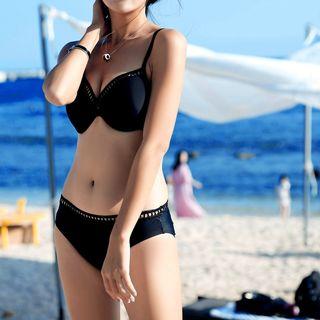 Set: Cut Out Bikini + Long-sleeve Lace Cover-up