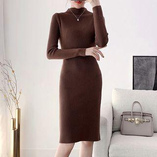 Mock-turtleneck Rib Knit Dress