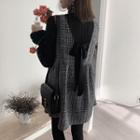 Long-sleeve Lace Blouse / Sleeveless Plaid Mini A-line Dress