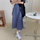 Flower Print Midi A-line Skirt Blue - One Size