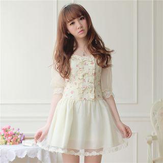 Bow Elbow-sleeve Organza Dress