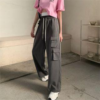 Lettering Elbow-sleeve Cropped T-shirt / Wide-leg Cargo Pants