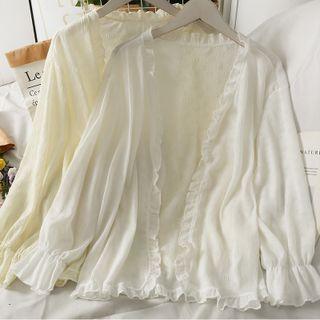 Open-front Ruffled Chiffon Cardigan