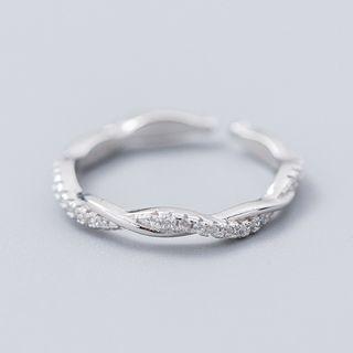 925 Sterling Silver Rhinestone Twisted Open Ring