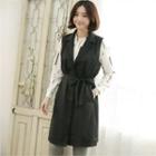 Notched-lapel Long Vest With Sash