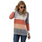Long Sleeve Striped Hooded Knit Top