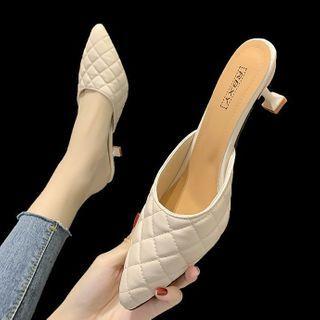 Pointed Quilted Flared Heel Mules