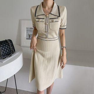 Collared Contrast-trim Midi Dress