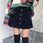 Color Block Sweater / Mini A-line Corduroy Skirt