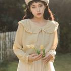 Long-sleeve Frill Trim Gingham Top