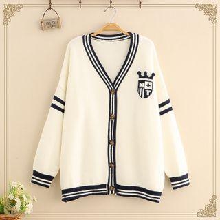 Logo Embroidered Contrast Trim Cardigan
