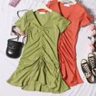 V-neck Sequined Short-sleeve Drawstring T-shirt Dress