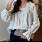 Frilled Trim Blouse Beige - One Size
