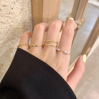 Set Of 5: Faux Pearl / Alloy Ring (various Designs) Set Of 5 - My35238 - Faux Pearl - White & Silver - One Size