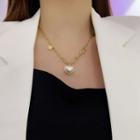Faux Pearl Heart Shape Choker Necklace Gold - One Size