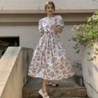 Short-sleeve Floral Print A-line Dress Dress - Pink & White - One Size