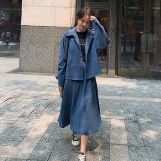 Set: Button-up Jacket + Midi A-line Skirt