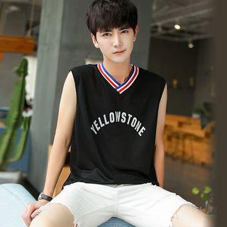 Sleeveless Contrast-trim Lettering Top