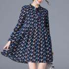 Geometric Print Tie-neck A-line Dress