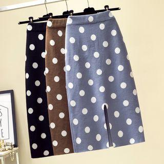 High-waist Polka Dot Split Hem Knit Skirt