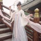 Traditional Chinese Long-sleeve Mesh Panel Dress