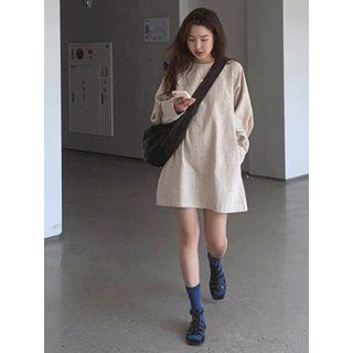 Round-neck Herringbone Linen Blend Dress