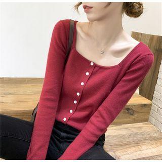 Plain Square-neck Knit Cardigan