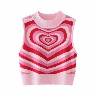 Mock-neck Heart Print Sweater Vest