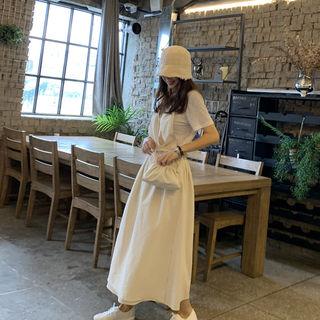 Wrap-front Maxi Pinafore Dress Beige - One Size