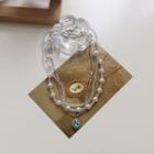 Rhinestone Pendant Necklace / Faux Pearl Necklace / Transparent Bead Necklace / Set