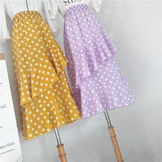 Frill-trim Dotted A-line Midi Skirt