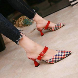 Houndstooth Pointy-toe High-heel Mules