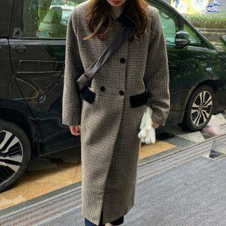 Houndstooth Double-breasted Coat Houndstooth - Black & White - One Size