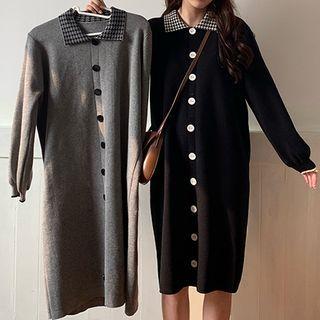 Polo-collar Knit Midi Dress