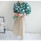 Linen Blend Surplice-wrap Midi Skirt