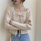 Bow-accent Cardigan / Camisole Top