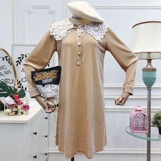 Long-sleeve Lace Collar Velvet Dress