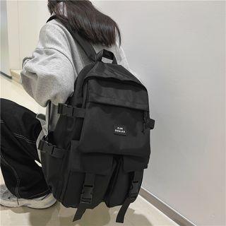 Plain Buckled Lightweight Backpack Black - One Size