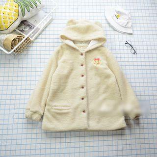 Bear Ear Detail Hooded Fleece Coat