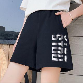 Lettering Wide-leg Shorts