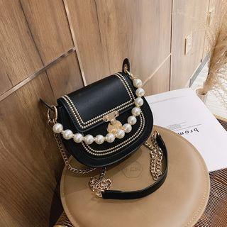 Faux Pearl Strap Studded Crossbody Bag