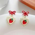Bow Strawberry Heart Dangle Earring 1 Pair - S925 Silver - Red - One Size