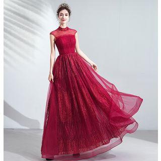 Mock-neck Sleeveless A-line Evening Gown